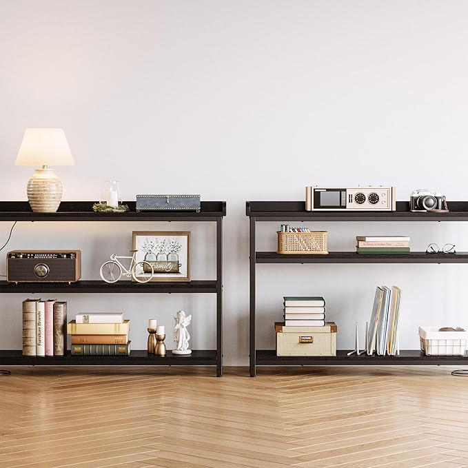 IRONCK Console Table, Sofa Table with Power Outlet, Farmhouse Hallway Table for Entryway, Living Room, Height Adjustable, Easy Assembly, Vintage Black, 43"-Ruum Studio Home