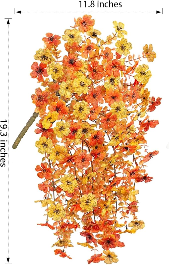 INSPRING Artificial Fall Flowers for Outdoors Decoration, 2Pcs Fake Fall Light Orange & Yellow Hanging Flowers, Faux Autumn Decor for Porch Patio Balcony Planter, Realistic Arrangement-Ruum Studio Home