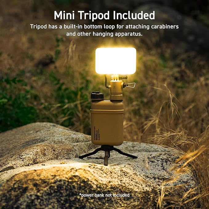 ELECOM NESTOUT Outdoor Camping LED Panel Flashlight w/ Mini Tripod, Dimmable USB Powered LED Light, IP44 Water Dust Resistant, 30-1000 Lumen, Portable Lantern for NESTOUT Power Bank, Beige (Flash-1)-Ruum Studio Home
