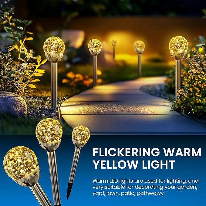 SOLPEX Solar Garden Lights String - 3 Pack Warm White, Solar Powered Cracked Glass Ball, Waterproof for Outdoor & Patio Decoration-Ruum Studio Home