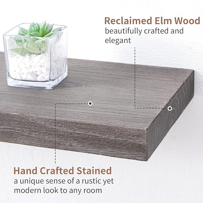 Axeman Floating Shelves for Wall, Rustic Elm Wood 56'' W x 8" D Wall Shelf with Invisible Bracket, Large Long Wall Mounted Storage Shelves for Living Room, Bedroom, Kitchen, Bathroom Decor, Grey-Ruum Studio Home