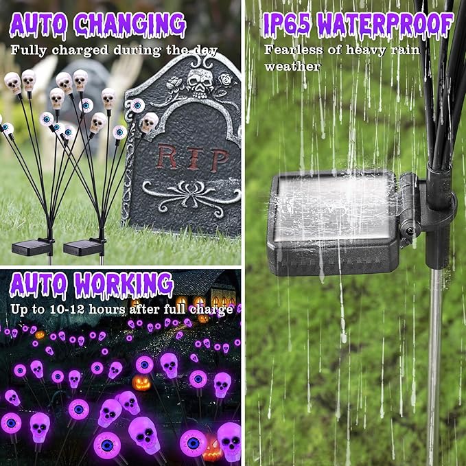Solar Halloween Lights Outdoor, Scary Eyeball Lights, 4PACK 32LED, IP65 Waterproof, Decor for Garden/Yard/Patio/Lawn/Pathway (Purple)-Ruum Studio Home