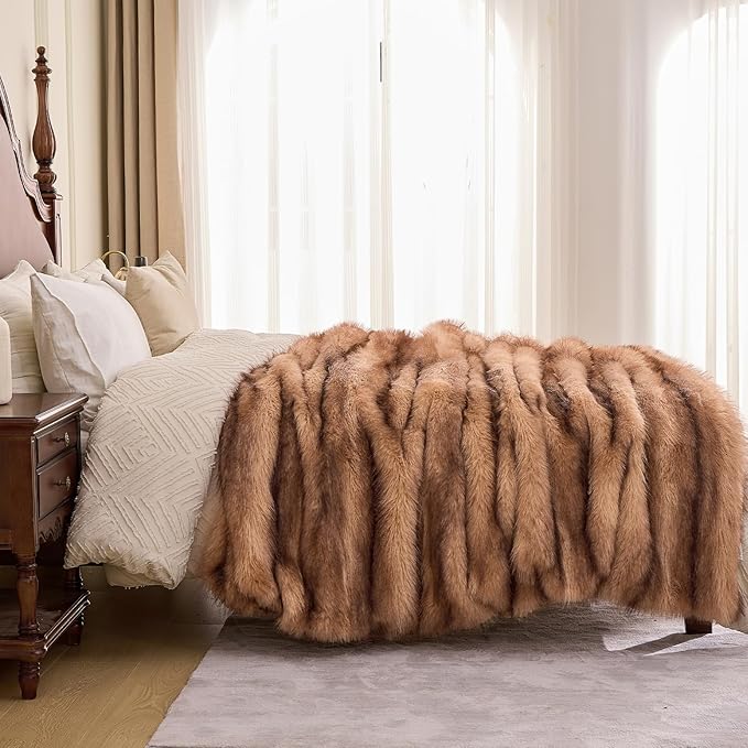 Fluffy Faux Fur Throw Blanket – Super Soft Warm Thick Plush Blanket for Bed, Couch & Office, Cozy Fuzzy Throw with Flannel Backing,108"x90", Brown-Ruum Studio Home