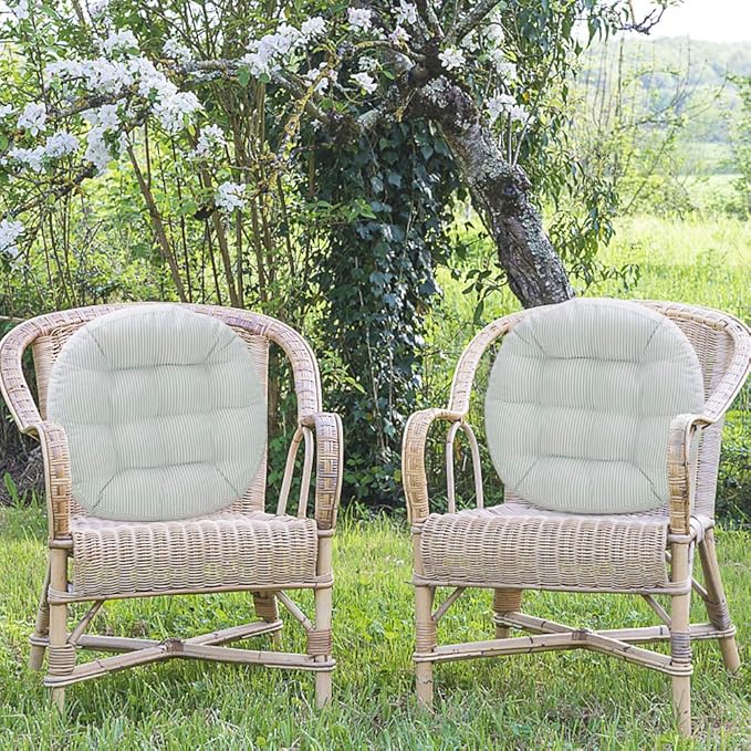 Tiita Stripe Patio Seat Cushions 22"x22" Round Chair Pads Home Floor Cushion Window Pad Set of 2 Throw Pillows Indoor/Outdoor, Green-Ruum Studio Home