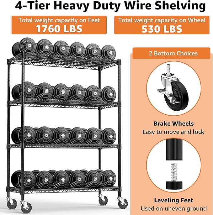 Industrial Metal 4 Tier Shelving for Garage, Pantry, Warehouse, Basement Utility Room, Storage Rack Metal Shelving Unit, Shelf Organizer, Black 23.6" D x 53.2" W x 73.6" H-Ruum Studio Home