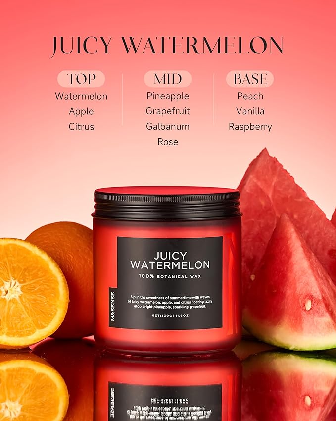 M&SENSE Juicy Watermelon Scented Candle - 11.6oz Clean Non Toxic Natural Soy Wax 70-Hour Burn Long Lasting Candle, 2-Wick Fruit Scent for Home Decor & Housewarming Gifts - Fragrance for Women & Men-Ruum Studio Home