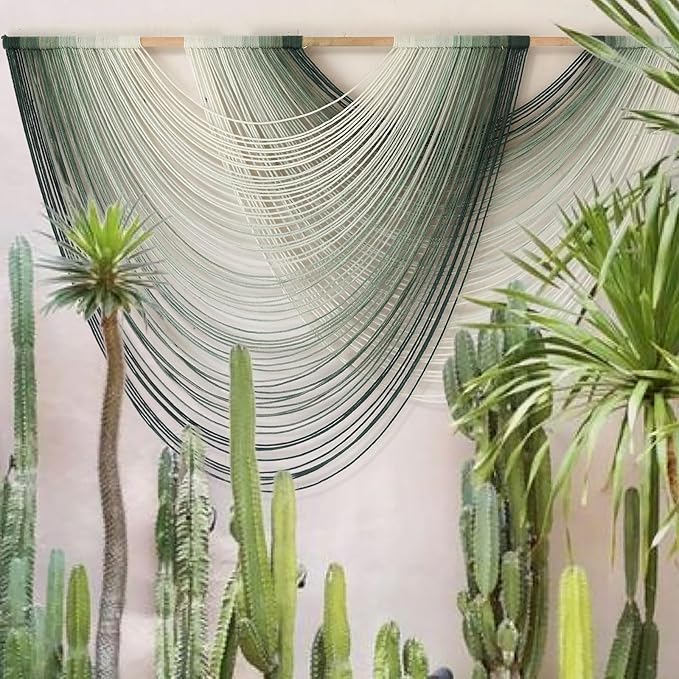Macrame Wall Hanging Green Yarn Art Dip-Dye Boho Wall Decor Fiber Wall Art Craftsmanship Home Decor 57" W x 39" L-Ruum Studio Home