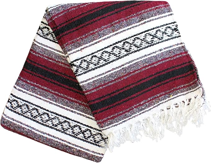 Del Mex Classic Mexican Blanket, Large Authentic Woven Falsa Throw (70"x50"), Artisan Southwest Décor for Beach, Yoga, Outdoors (Burgundy)-Ruum Studio Home