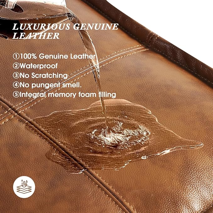 Leather Ottoman,Handmade Stuffed Square Ottoman,Genuine Leather Pouf, Foot Rest Pouf,Comfortable Soft Seating for Living Room & Bedroom (Brown, Square)-Ruum Studio Home