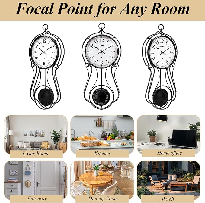 CLXEAST 20 Inch Black Metal Pendulum Wall Clock, Large Schoolhouse Regulator Wall Clocks for Living Room Decor,House Warming Gifts New Home,Gifts for Women-Ruum Studio Home