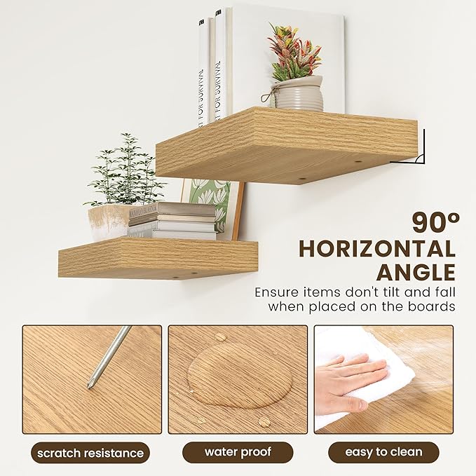 Deep Floating Shelves for Wall | 16 Inch Wide x 12 Inch Deep Floating Shelves Set of 2 | Rustic Oak Wide Wall Shelves | Bookshelf Laundry Shelf TV Shelf Nightstand-Ruum Studio Home