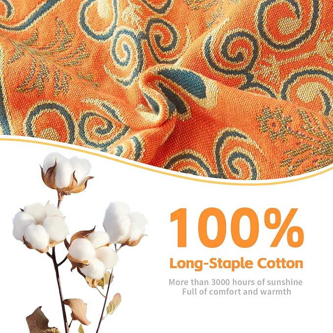 Colorful Throw Blanket 80"x90" Pure Cotton Luxury Throw Rustic Quilt Floral Pattern Home Decor Orange Blanket Lightweight Picnic Blanket(80"x90",04-Garland)-Ruum Studio Home