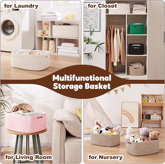 OIAHOMY Storage Basket for Shelves, Closet Cube Storage Bins Baskets for Clothes Blanket Towels, Baby Nursery, Toy Baskets Box, Woven Rope Basket, 15.75*11.81*7.09 IN, 2 Packs Grey-Ruum Studio Home