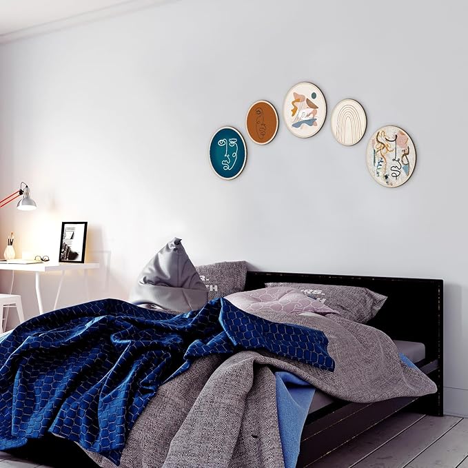 Qunclay 5 Pcs Wall Art Decor Wooden Living Room Wall Decor Bohemian Hanging Farmhouse Geometric 10'' and 8'' Aesthetic Wood Minimalist Posters for Bedroom(Abstract)-Ruum Studio Home