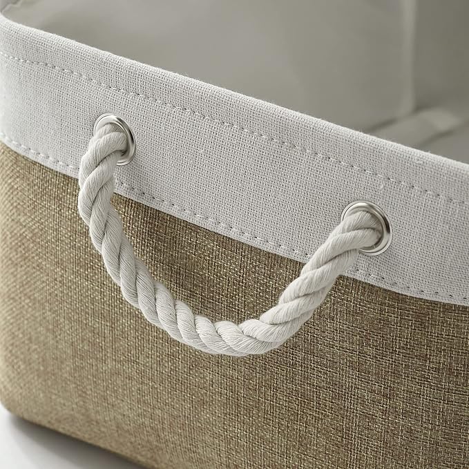 TcaFmac Organization and Storage Basket for Shelves - 16x12x12 inch Large 2 Pack Collapsible Storage Bins for Organization, Fabric Storage Cubes for Box Cloth Toy Books Kids (White & Khaki)-Ruum Studio Home
