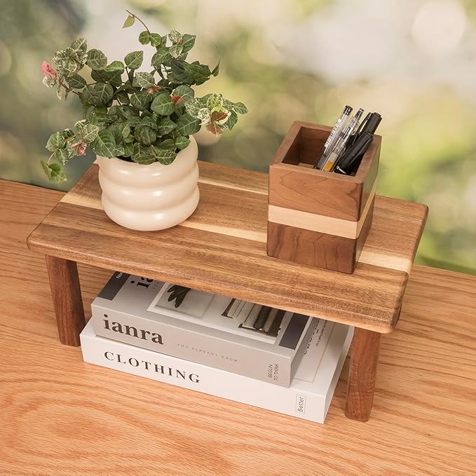 Acacia Wooden Desktop Organizer Shelf Kitchen Cabinet and Counter Riser Display Shelf for Top of Desk Home Office Bathroom Coffee Table Display Stand-Ruum Studio Home