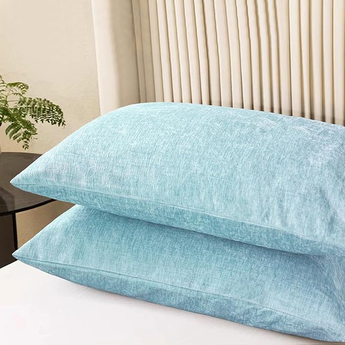 CaliTime Throw Pillow Covers Decorative 20 X 26 Inches Pack of 2 Cozy Chenille Standard Pillow Shams Cases for Couch Sofa Bed Living Room Home Light Blue Grey-Ruum Studio Home