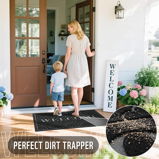 Yimobra Welcome Mat Outdoor Indoor, All-Season Waterproof Front Door Mat Outside Entrance, All-Weather Heavy Duty Non-Slip Doormat, Low Profile Porch Patio Entrance Mats, 29.5x17, Black-Ruum Studio Home