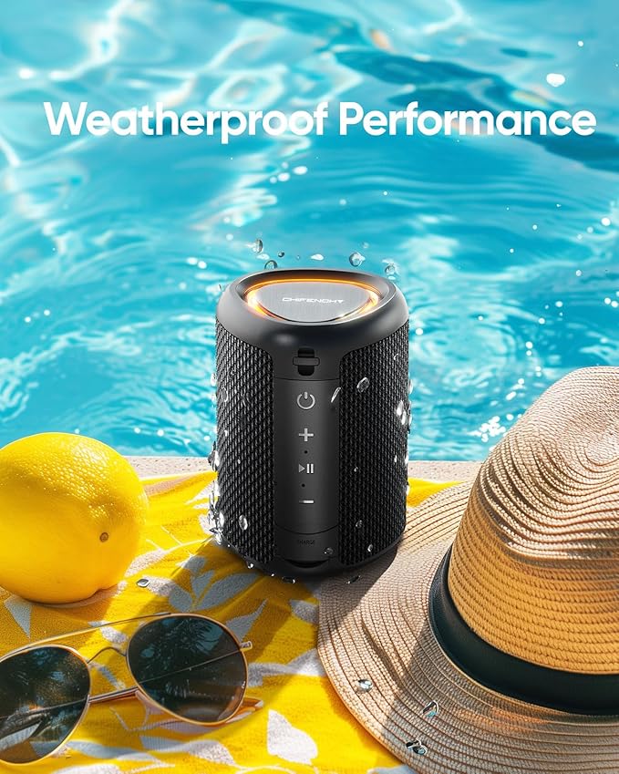Portable Bluetooth Speaker with Lights, Stocking Stuffers, Powerful Crystal Clear Sound, IPX5 Waterproof, All Day Playtime, BT 5.3, TWS Paring, Small Wireless Speaker for Outdoor, White Elephant Gifts-Ruum Studio Home