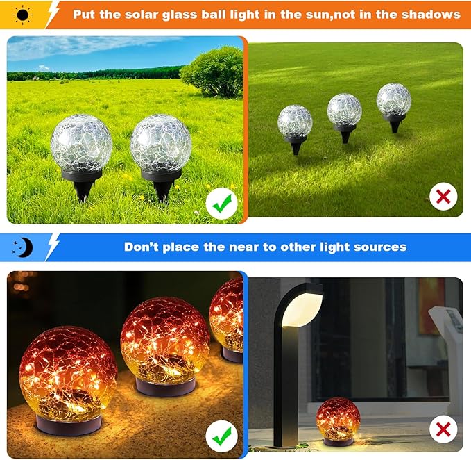 Solar Globe Lights Outdoor Waterproof-Solar Balls-Solar Garden Lights-Orbs for Outside 4 Pack Cracked Glass Ball for Lawn Patio Yard Backyard Decorations-Ruum Studio Home
