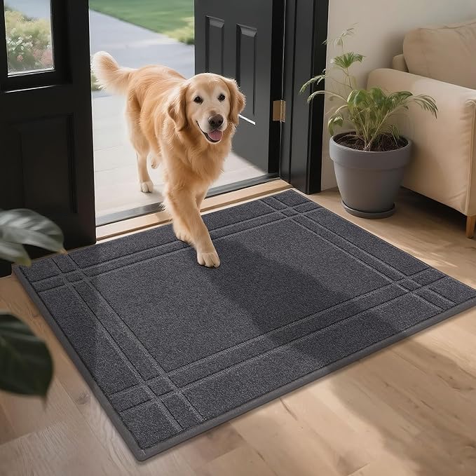 JSEI Entryway Rugs Doormat 32"x48", Non-Slip Dirt Trapper Door Mats Indoor, Washable Absorbent and Stain Resist Welcome Floor Mat for Front Door, Dog Door Mat, Muddy Wet Shoes & Paws, Dark Grey-Ruum Studio Home
