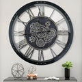 27 Inch Moving Gear Wall Clock, Oversized Wall Clocks, Clock Living Room Decor, Solid Wood Frame, Battery Operated, Large Wall Clock with Steampunk Industrial for Fireplace(Black)-Ruum Studio Home