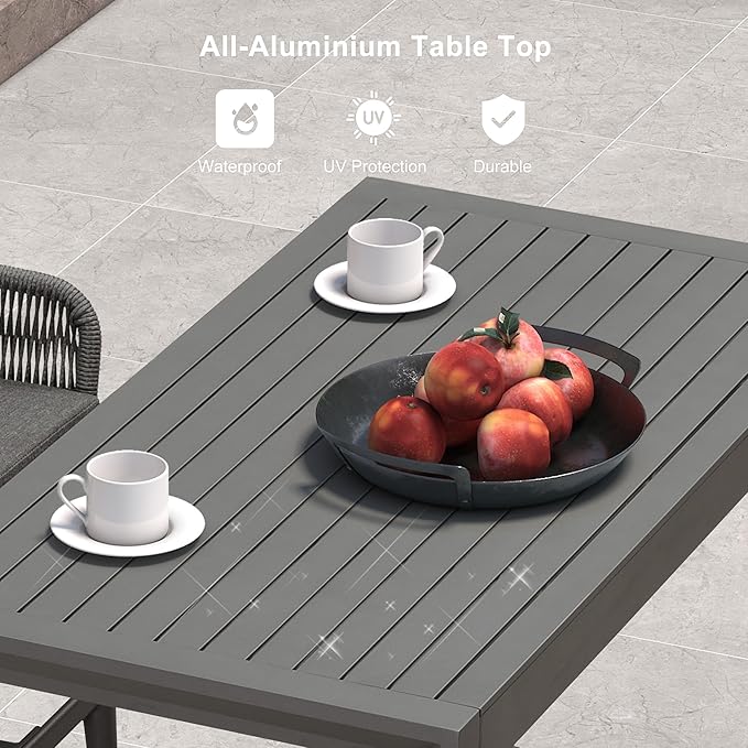 PURPLE LEAF 39.1'' Rectangle Outdoor Patio Counter Height Dining Table, Durable Aluminum Bar Height Pub Table for Counter Bar Stool, Water-Proof Tall Dining Table with Sturdy Legs, Grey-Ruum Studio Home