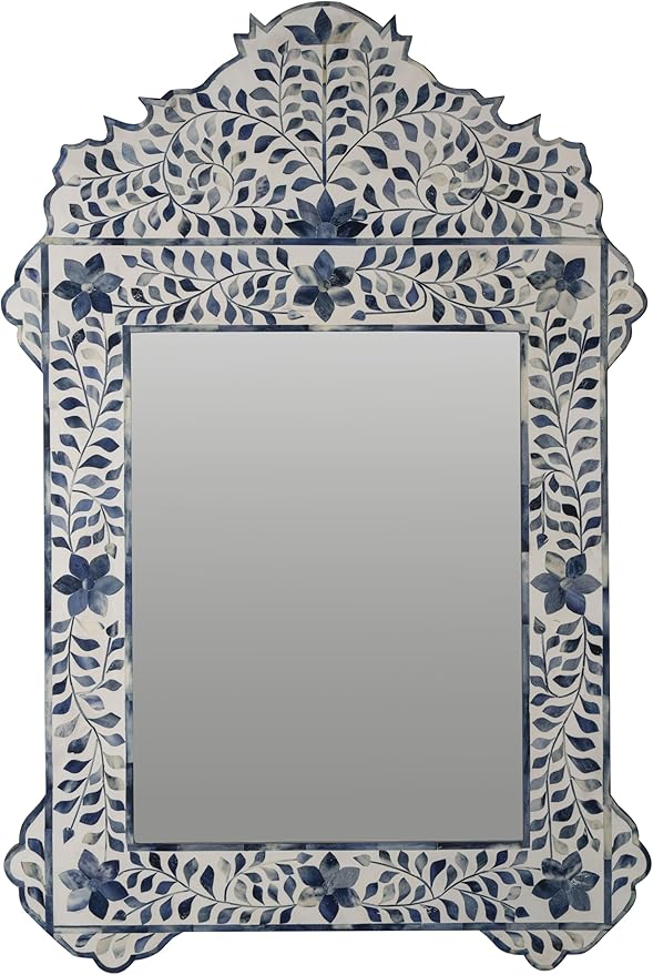 Bone Inlay Mirror Frame Handcrafted Decorative Wall Mirror Frame with Natural Bone and Resin Intricate Floral & Geometric Inlay Boho, Vintage & Ethnic Style Home Décor-Ruum Studio Home