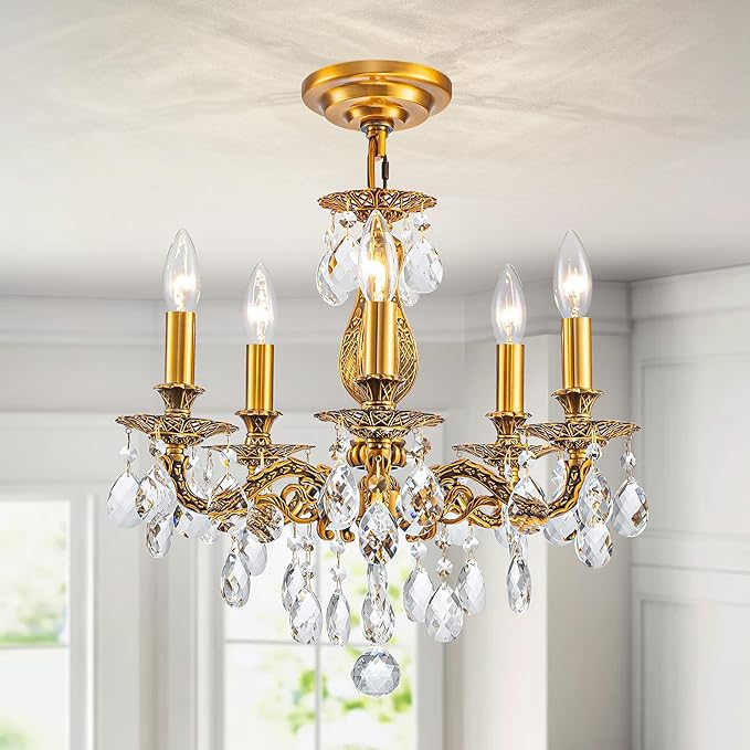 French K9 Crystal Maria Theresa Chandeliers, Luxury Vintage Pendant Light Fixture for Dining Room, Living Room, D18.3*H21~68 inch (Adjustable), Clear Crystal & Antique Bronze Finish Frame-Ruum Studio Home