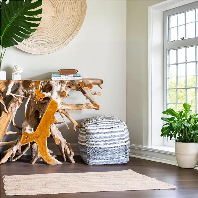 Mark&Day Pouf Ottoman, Korneuburg Natural Fiber Navy Cube Pouf Foot Rest for Living Room, Bedroom and Boho Home Decor (16"x16"x16")-Ruum Studio Home