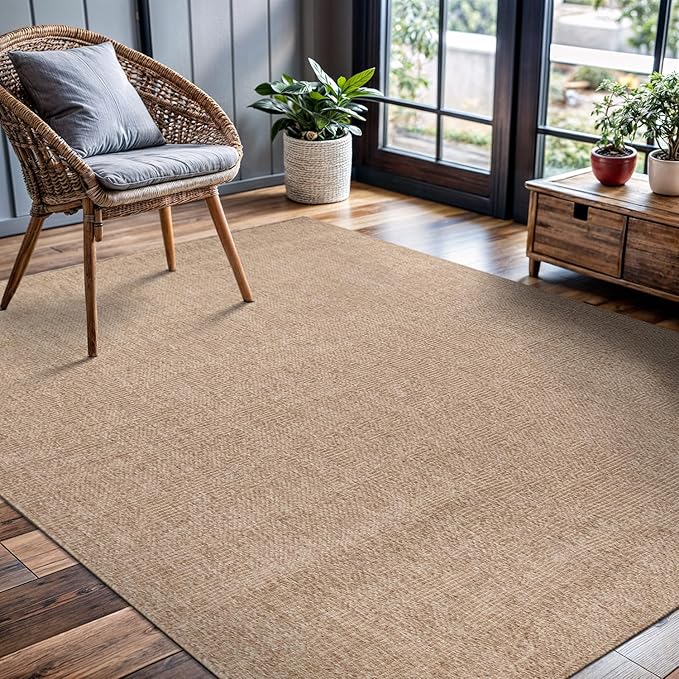 CAMILSON Easy Jute Rug 6x9, Indoor Outdoor Natural Color Fiber Area Rugs for Living Room Patio and Kitchen Rug, Solid Boho Woven Design, Easy-Cleaning, Washable Outside Carpet Alfombras (6 x 9)-Ruum Studio Home