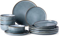 GBHOME Ceramic Dinnerware Sets for 4, 12 Pieces Stoneware Plates and Bowls Sets, Reactive Glaze Dishes -Scratch Resistant, Dishwasher&Microwave Safe, Space Blue-Ruum Studio Home