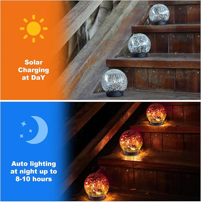 Solar Globe Lights Outdoor Waterproof-Solar Balls-Solar Garden Lights-Orbs for Outside 4 Pack Cracked Glass Ball for Lawn Patio Yard Backyard Decorations-Ruum Studio Home
