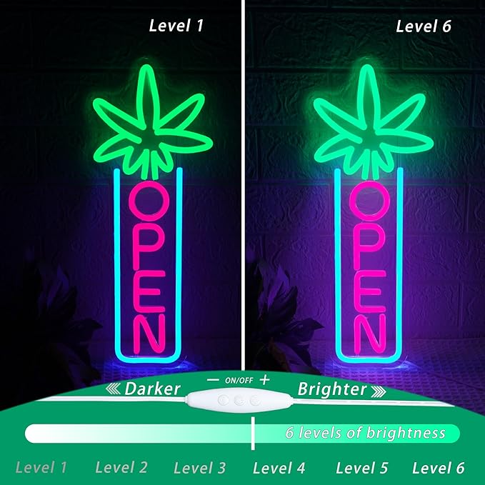 Green Leaf Neon Sign Dimmable Open Neon Lights for Wall Decor LED Neon Sign by USB Powered LED Neon Open Sign For Dispensary Beer Bar Man Cave Coffee Store Hotel Wall Party Decorations 16.8''x7''-Ruum Studio Home