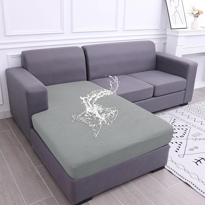 hyha Waterproof Couch Cushion Covers, Sectional Sofa Cushion Slipcovers L Shape, Thick Stretch Jacquard Fabric, Washable Chaise Lounge Cover with Elastic Bottom (1 Piece for Chaise, Light Grey)-Ruum Studio Home
