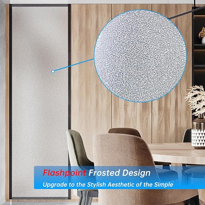 Frosted Glass Window Privacy Film Decorative, Bathroom Privacy Film for Glass Windows Cover, Static Cling, Removable, Reusable, Anti-UV, Anti-Glare, Heat Blocking, （Flash Point Pure,35.4X157.4Inch）-Ruum Studio Home