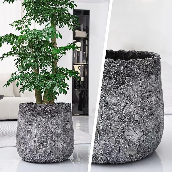 Craft flowerpots 18"+13"+19" Dia Round Concrete Planter Set of 3 Large Outdoor/Indoor Planter Pots Containers with Drainage Holes and Rubber Plug for Home Garden (Dark Gray, Large)-Ruum Studio Home