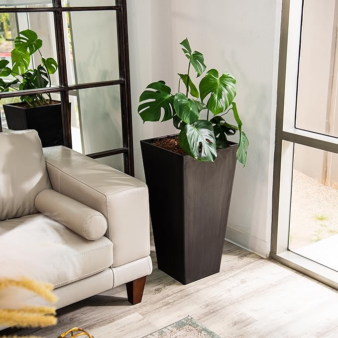 XBrand Modern 28-Inch Square Planter, Modern Tapered Planter Perfect for Indoor & Outdoor, Patio Décor, Set of 2-Ruum Studio Home