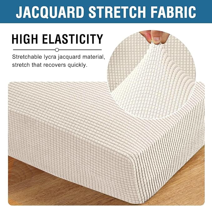 H.VERSAILTEX Super Stretch Individual Seat Cushion Covers Sofa Covers Couch Cushion Covers Slipcover Sets Thick Jacquard Textured Twill Fabric (2 Piece Medium Sofa Cushion Covers, Ivory)-Ruum Studio Home