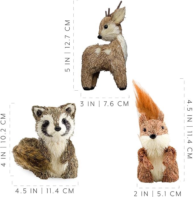 AuldHome Design Woodland Friends Figurines (Set of 3, Deer/Raccoon/Squirrel); Forest Animals Decor for Fall, Christmas, Winter and Themed Decor or Parties-Ruum Studio Home