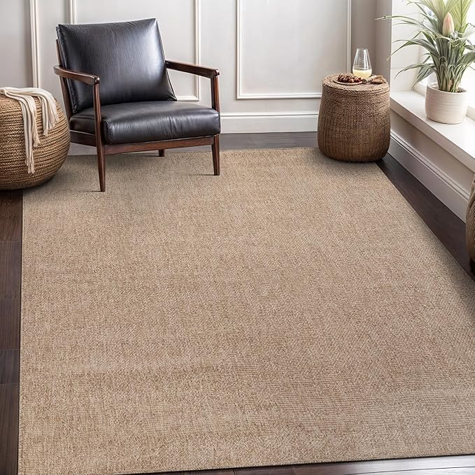 CAMILSON Easy Jute Rug 5x7, Indoor Outdoor Natural Color Fiber Area Rugs for Living Room Patio and Kitchen Rug, Solid Boho Woven Design, Easy-Cleaning, Washable Outside Carpet Alfombras (5 x 7)-Ruum Studio Home