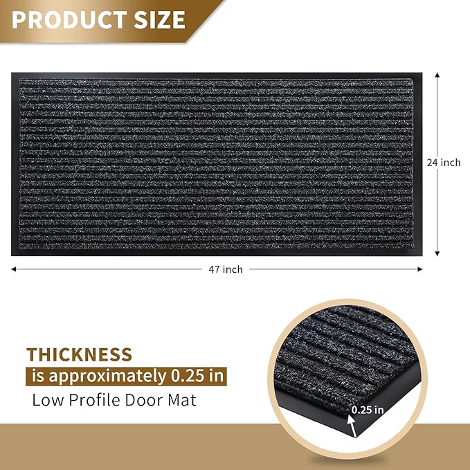 Yimobra Front Door Mat Outdoor Indoor Entrance, 100% Waterproof All-Season All Weather Doormat, Welcome Matt Outside Entry, Non Slip, Low Profile, Heavy Duty Patio Porch Floor Mats,47 x 24,Black Grey-Ruum Studio Home