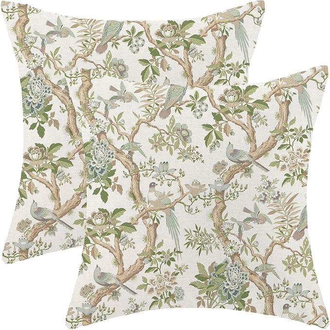 CXMEIFLY Chinoiserie Spring Pillow Covers 20 x 20 Inch Set of 2 for Sage Green Blue Vintage Flowers Bird Decor Throw Pillows Plant Farmhouse Outdoor Decorative Cushion Cases for Couch Bed Decorations-Ruum Studio Home