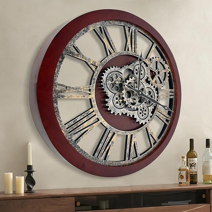 HOIBAI Large Wall Clock, Wall Clocks for Living Room Decor 30 Inch Farmhouse Vintage Rustic Kitchen Wall Decor Vintage Roman Oversized Wall Clock for Home Bedroom House, Moving Gears Clock-Ruum Studio Home