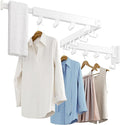Clothes Drying Rack Wall Mounted, Retractable Drying Racks for Laundry, Foldable Drying Rack With 12 Hooks, Sturdy Tri-Fold Wall Mounted Space Saver for Laundry Room Balcony Bathroom - 49.8", White-Ruum Studio Home