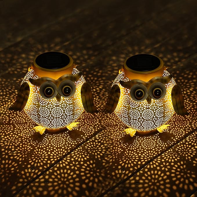 2 Pack Hanging Solar Lanterns - Garden Light Waterproof Metal Decorative Solar Lantern Lights Outdoor for Patio Yard Table Pathway with Owl Pattern-Ruum Studio Home