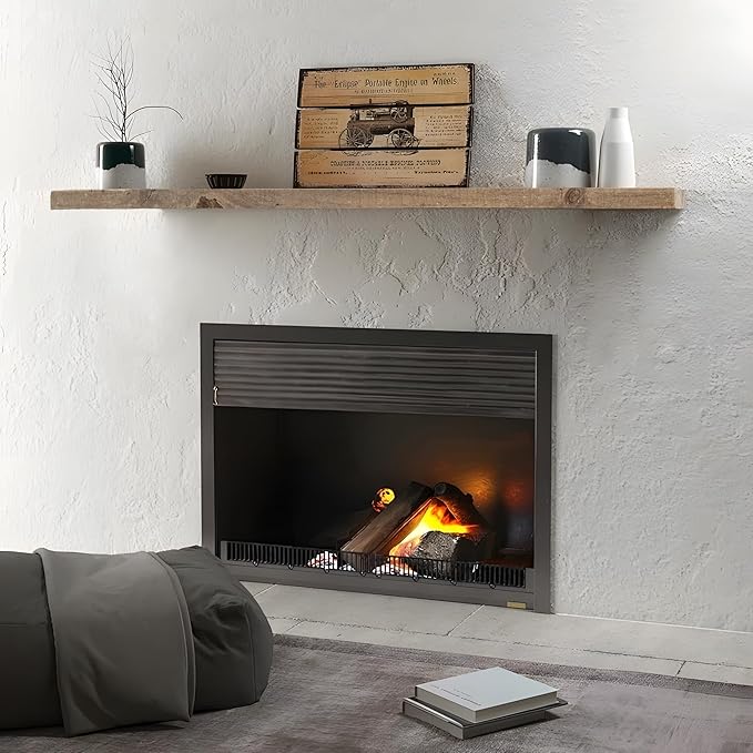 Floating Shelves | 8" Deep Rustic Reclaimed Barnwood Wall Hanging Shelves with Invisible Heavy-Duty Metal Bracket | Wall Mounted | Farmhouse Style | 48 inches, 2 PCs, Distressed Natural-Ruum Studio Home