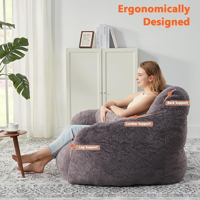 Bean Bag Chair for Adults with Pillow,Oversized Bean Bag Couch Chairs for Adults,Giant Lazy Couch Sofa Chairs with Filler,Large Reading Chair for Living Room Bedroom,Dark Gray-Ruum Studio Home