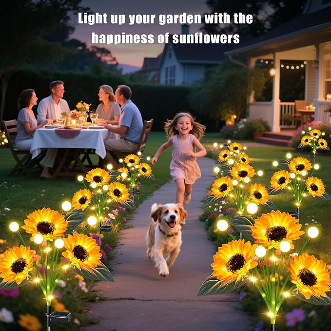 Solar Sunflower Lights Outdoor Waterproof - 6 Pack Solar Powered Sunflowers with Firefly Solar Lights for Garden Lawn Decor-Ruum Studio Home