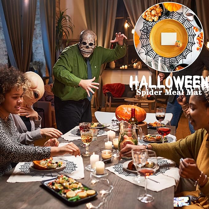 Sfcddtlg 6 Pcs Halloween Spider Web Placemats, 15" Heat Insulation Halloween Placemats Spider Web Table Mats, Hollow Out Spiderweb Coasters Placemat for Dining Table Party Decoration-Ruum Studio Home